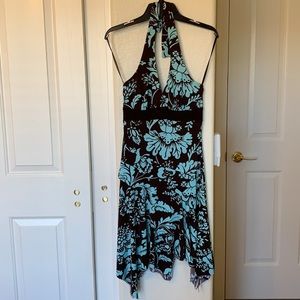 Brown w/ Hawaiian Turquoise Print Summer Dress Women’s Size M